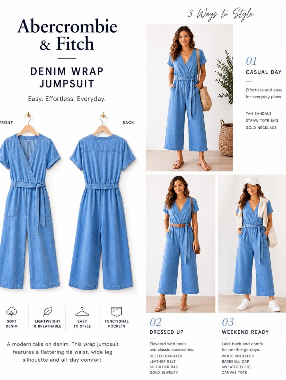 Abercrombie & Fitch | Blue Lyocell Jumpsuit |  Size Medium - Picture 4 of 7
